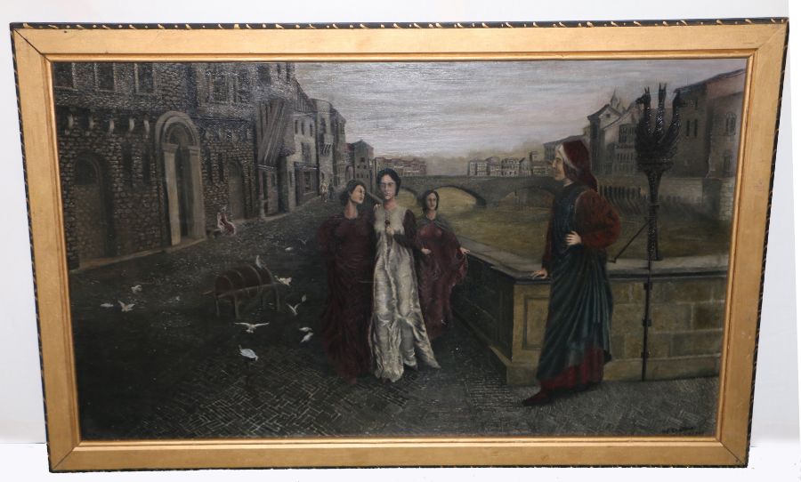 W.J. Sexton (20th century School), Dante & Beatrice after Henry Holiday, signed and dated 1945, oil
