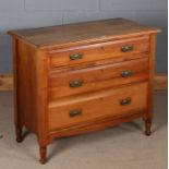 Mahogany chest of draws, the rectangular top above three long draws raised on turned feet, 91.5cm