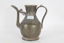 Chinese pewter coffee pot of bulbous form with a dragon connecting the spout to the body, with