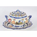 Large Quimper pottery tureen and cover, with matching platter, 39cm wide & 43cm wide (2)
