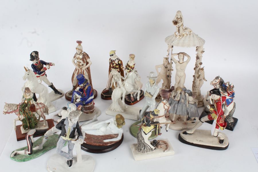 Collection of pottery glazed figures by Colin Hooper, to include soldiers, American football
