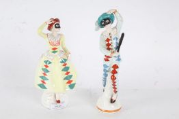 Two Staffordshire pottery figures, Harlequin & Colombine, largest 21cm high