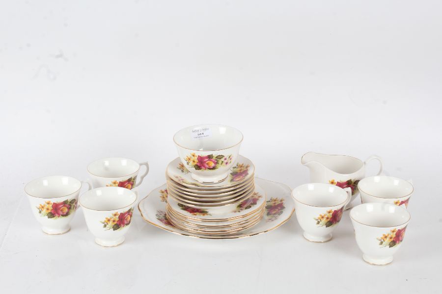Gainsborough set set of floral decoration on a white ground, consisting of six cups and saucers,