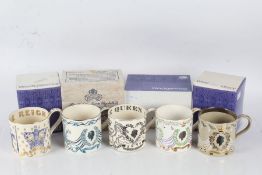 FiveRichard Guyatt for Wedgwood commemorative mugs, to include 25th wedding anniversary of Queen