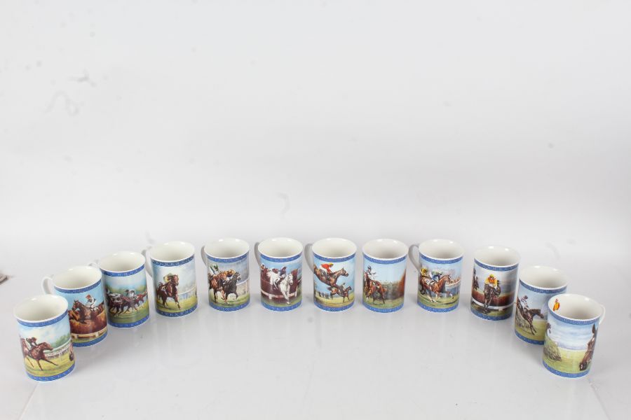 Set of Twelve Danbury Mint equestrian racing legends mugs by Graham Isom (12)
