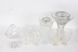 Collection of cut and moulded glass vases, bowls, basket etc., (qty)