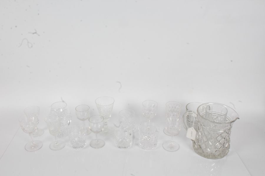 Collection of various crystal and other glassware, to include a jug, brandy balloons, wine glasses