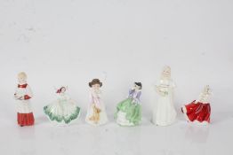 Six Royal Doulton figurines, to include three miniatures, 'Gail' HN 3321, 'Top O' The Hill' HN 2126,
