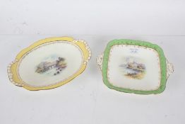 P. Simpson for Coalport, two hand painted plates, the fist depicting Windsor Castle, 24.5cm wide,