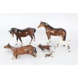 Beswick horse in brown with white feet and head,together with four others (some AF) largest 24cm