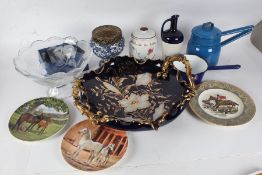 Collection of various works of art to include a Mica Italian porcelain dish together with two