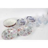 Collection of pressed glass dressing table items, a Royal Staffordshire pottery bowl, pair of Canton