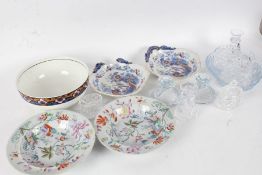 Collection of pressed glass dressing table items, a Royal Staffordshire pottery bowl, pair of Canton