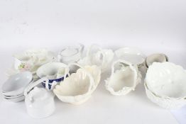 Collection of Coalport blanc-de-chine porcelain, to include two leaf moulded bowls, two baskets,