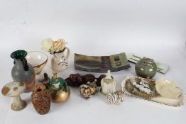 Collection of ceramics, to include a small Winstanley cat with glass eyes, an art glass vase, a