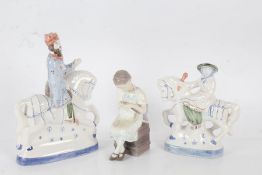 Two Rye Pottery figures, "The Knight" and "Canterbury Tales, The Wife of Bath", and a Bing &