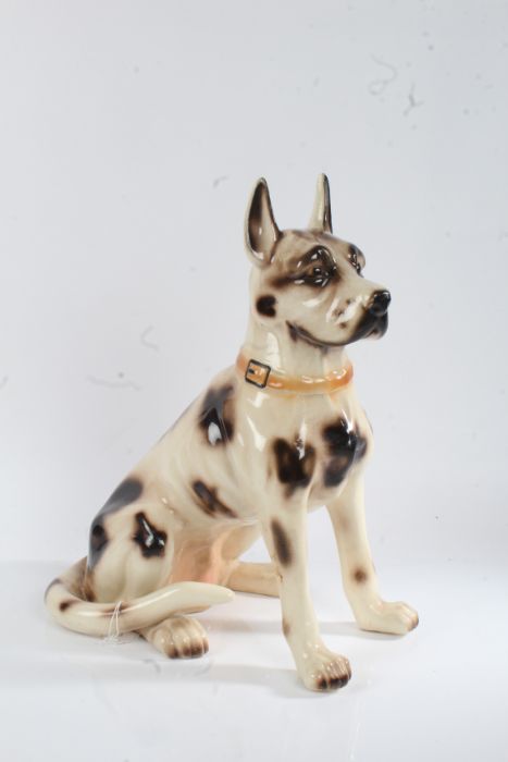Large porcelain Great Dane, with black and white spots, 39cm tall