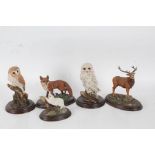 Country artists animals, to include two owls, a fox, a stag and a cat (5)