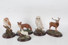 Country artists animals, to include two owls, a fox, a stag and a cat (5)