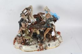 Large Capodimonte porcelain figure group of poker players, by Tiziano Galli, approx. 47cm wide