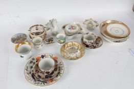 Collection of various porcelain to include a prattware pot lid and various cups and saucers (Qty)