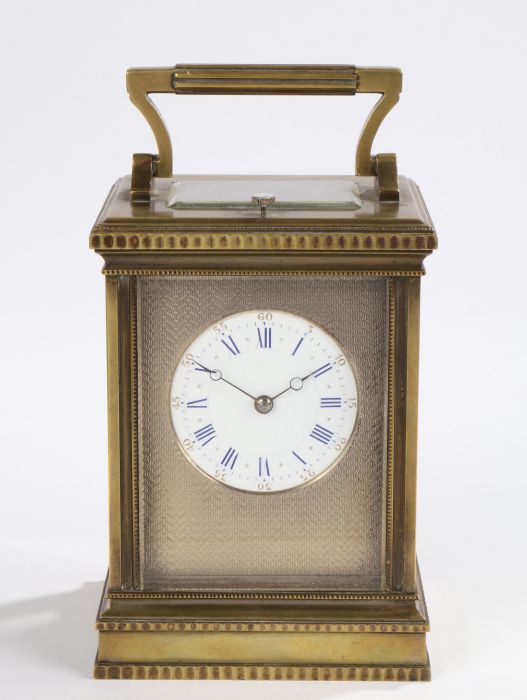 Late 19th Century French brass carriage clock, of large proportions, with a five bevelled glass case