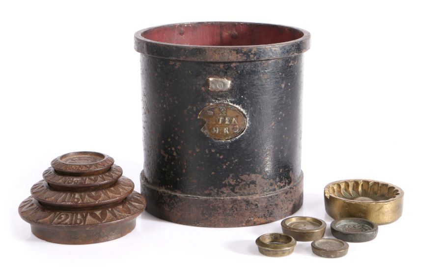 Weights and measures:  to include a two litre measure, a nest of weights by' AK & Sons', and single