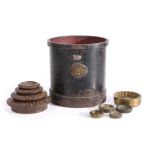 Weights and measures:  to include a two litre measure, a nest of weights by' AK & Sons', and single