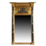 19th Century Egyptian revival pier mirror, the rectangular mirror plate flanked by ebonised column