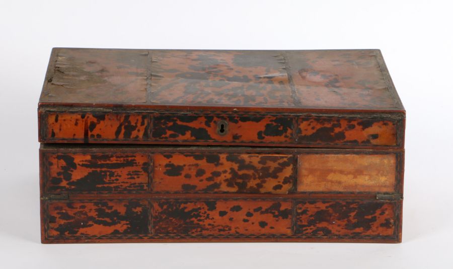 19th Century tortoiseshell mounted writing slope, the hinge lid opening to reveal a stationary - Image 2 of 2