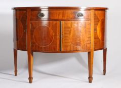 George III style mahogany bowfronted sideboard, the bow top with boxwood inlay above a drawer