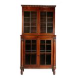 19th Century mahogany bookcase, the top section with a pair of astragal glazed doors enclosing