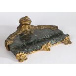 French gilt bronze and marble desk stand, the gilt bronze inkwell and mounts with cast fruiting vine