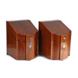 Pair of Regency mahogany knife boxes, the sloping hinged lids opening to reveal a fitted interior