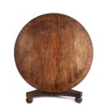 William IV mahogany breakfast table, in the manner of Gillows, the circular snap top with cross band