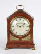 George III mahogany mantel clock, Dwerrihouse & Carter, London, the arched caddy top with brass