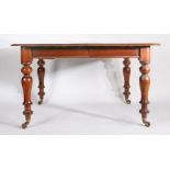 Victorian mahogany pull-out dining table, raised on baluster legs and castors, with one extra