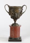 19th Century Grand Tour bronze vase, the body with raised fawn and cherub decoration flanked by