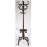 Early 20th Century bent wood coat stand, with two rows of curved coat hooks above the column and