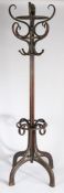 Early 20th Century bent wood coat stand, with two rows of curved coat hooks above the column and