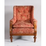 19th Century mahogany armchair, of large proportions, the button back with wing sides above a