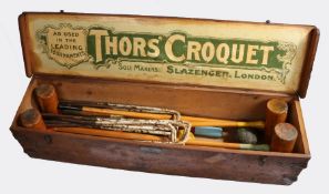Slazenger croquet set, the box exterior branded "SLAZENGERS 4101 THORS CROQUET BOXWOOD", with