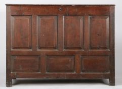 Late 18th Century oak mule chest, the rectangular top above four fielded panels and three lower