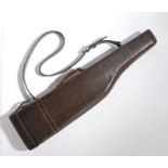 Leg of mutton gun case, the brown leather case with carrying handle and strap, 75cm long