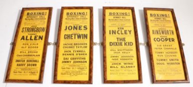 Four boxing advertising posters for Spinney Hill working men's club and institute, Leicester,