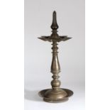 19th Century South Indian Temple Bronze Oil Lamp , the finial above the oil reservoir and turned