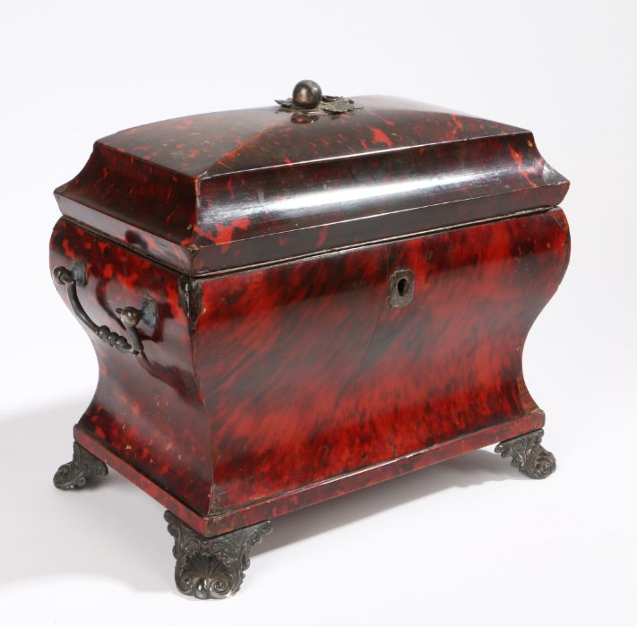 William IV silver mounted red tortoiseshell casket, London 1832, maker Edward Farrell, the lid - Image 2 of 3
