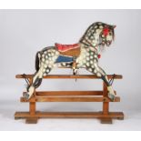 Victorian piebald rocking horse, the painted body with horsehair mane and tail, raised on a pine