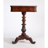 Victorian mahogany sewing table, the hinged lid with inswept front, opening to reveal a fitted