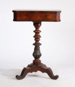 Victorian mahogany sewing table, the hinged lid with inswept front, opening to reveal a fitted